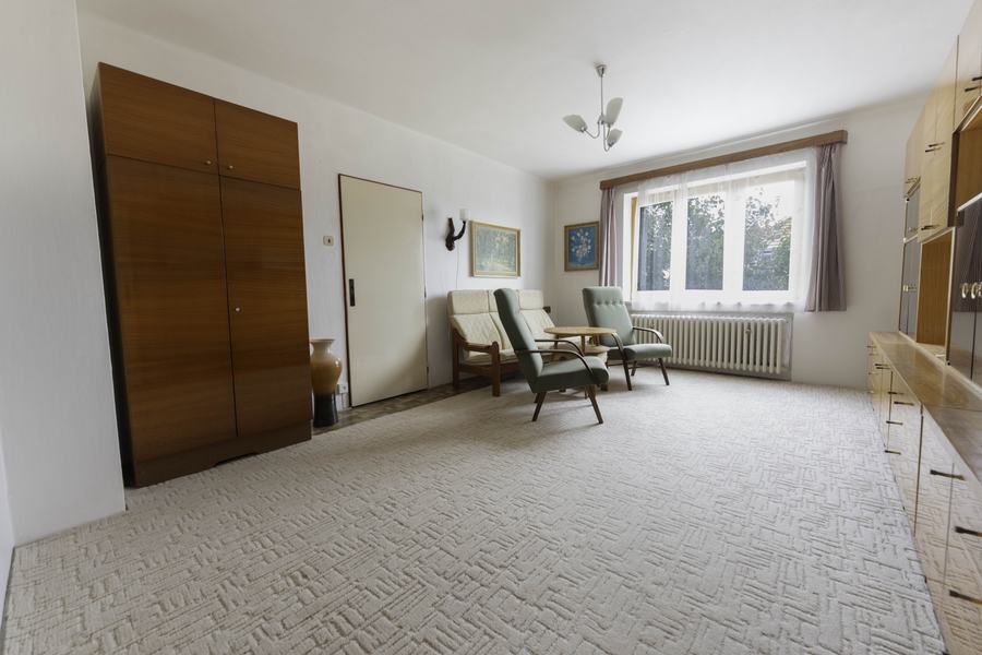 Obývací pokoj, vila Rektorská, Praha 10 – Malešice