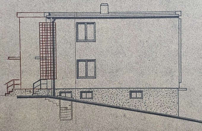 Archivní výkres – pohled od západu, vila Rektorská, Praha 10 – Malešice