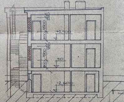 Archivní výkres – řez, vila Rektorská, Praha 10 – Malešice